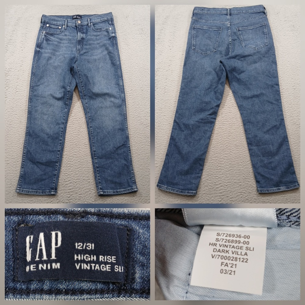 Gap High Rise Vintage Slim Jeans 12/31 Dark‎ Villa Blue Stretch Denim EUC